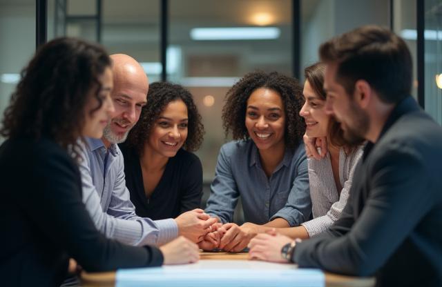 Diverse team collaborating in an office environment